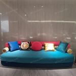 Creamy White & Teal Gradient Velvet Sofa Set with Monogram Jacquard Craftsmanship, Roller Armrests & Gold Stainless Steel Accents